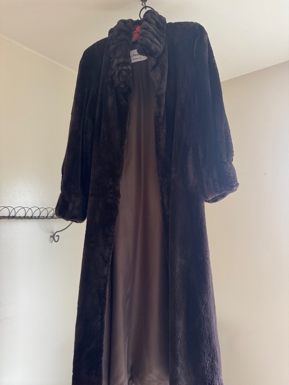 Luxury Dark Brown Sheared Beaver Fur Long Robe Coat -